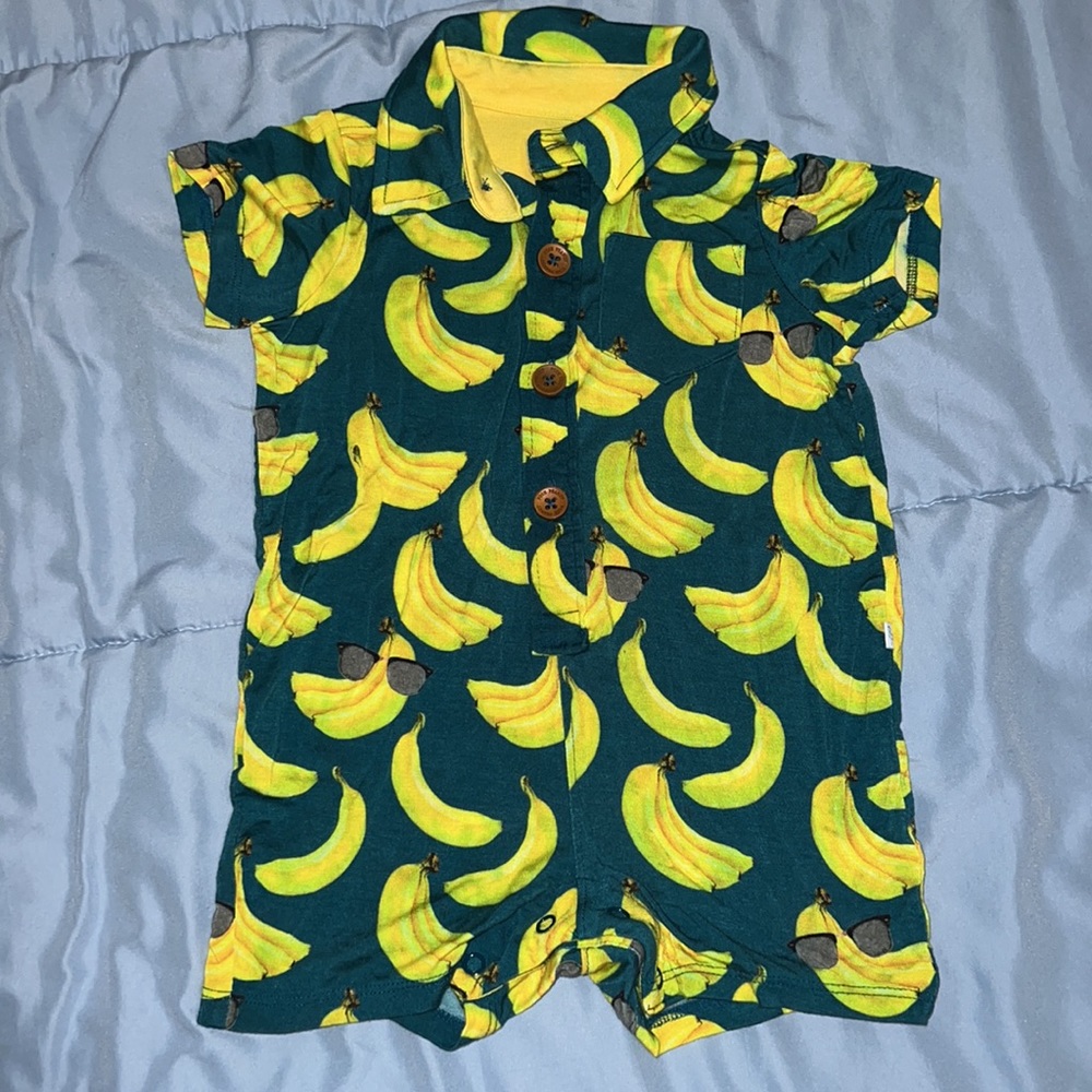 Posh Peanut Banana Short Sleeve Collared Henley Shortall